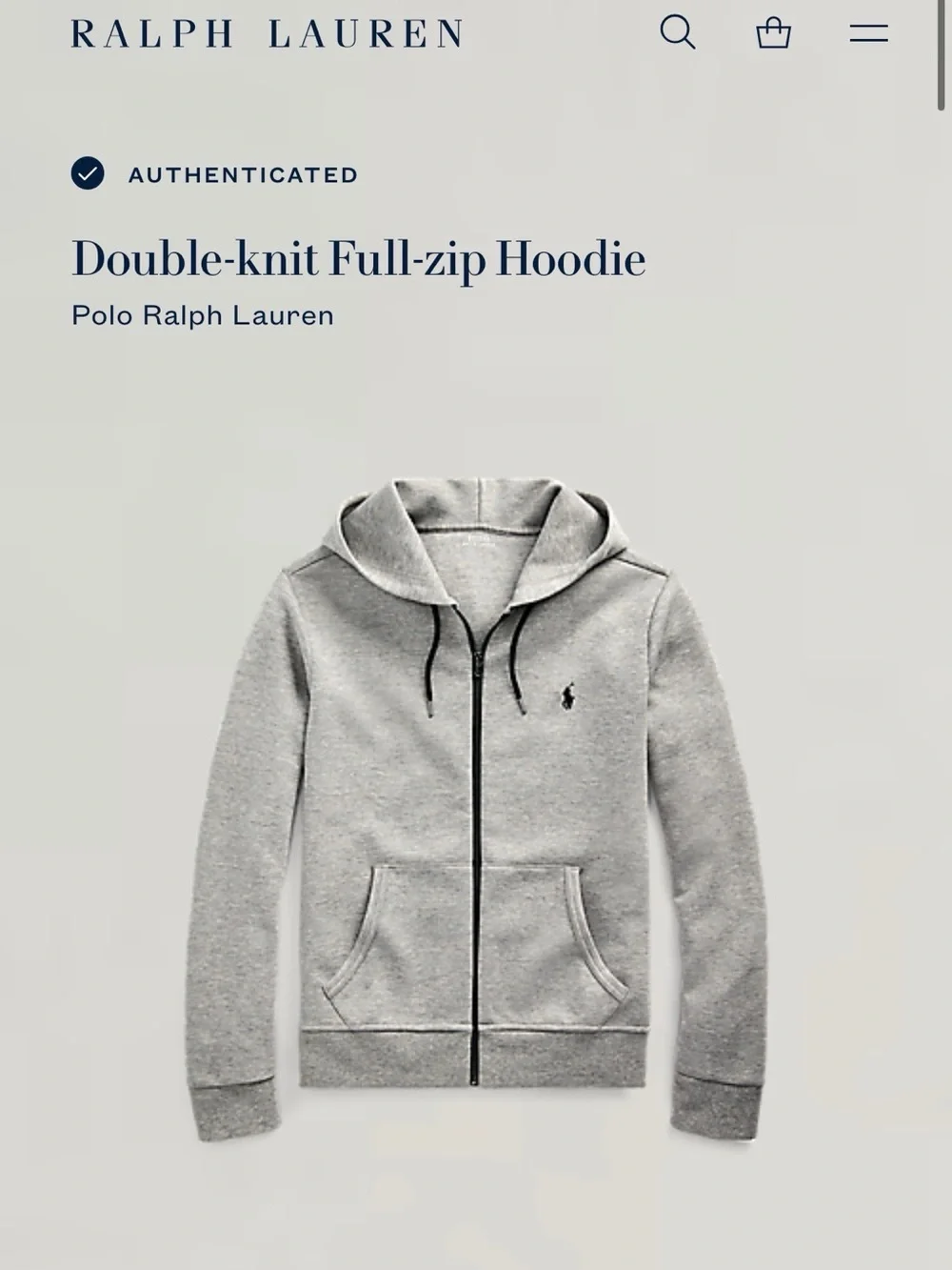 Polo Ralph Lauren Gray Double-Knit Full-Zip Hoodie Size L Authentic QR code